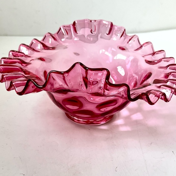Fenton Other - Vintage Fenton cranberry glass bride's basket bowl